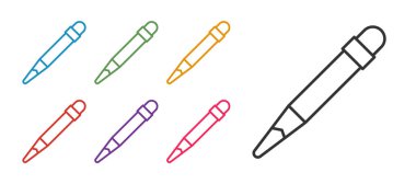 Silgi simgesine sahip kalem satırını beyaz arkaplanda izole et. Çizim ve eğitim araçları. Okul sembolü. Simgeleri renklendirin. Vektör