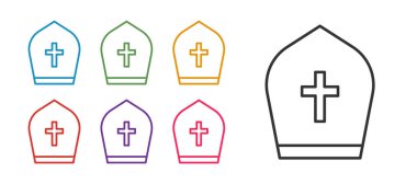 Pope şapka simgesini beyaz arkaplanda izole et. Hristiyan şapkası işareti. Simgeleri renklendirin. Vektör