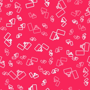 Beyaz çizgi elmas nişan yüzüğü kırmızı arka planda izole edilmiş bir kutu simgesinde. Vektör