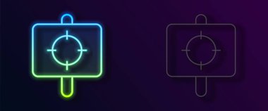 Parlayan neon hattı hedef spor simgesi siyah arkaplanda izole edildi. Atış mesafesi ya da atış mesafesi için sayıları olan temiz bir hedef. Vektör