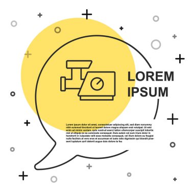 Siyah çizgi Mutfak Et Öğütücü simgesi beyaz arka planda izole edildi. Rastgele dinamik şekiller. Vektör