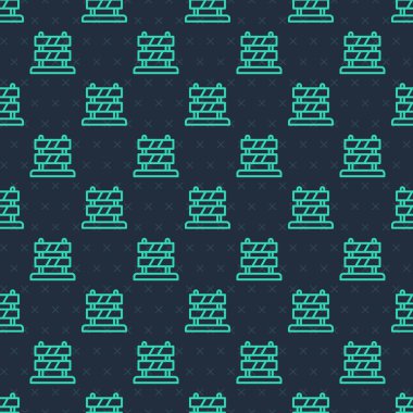 Yeşil hat Demiryolu İkonunun Sonu mavi arka planda izole edilmiş pürüzsüz desen. Dur işareti. Demiryolu tamponundan hedefe. Vektör