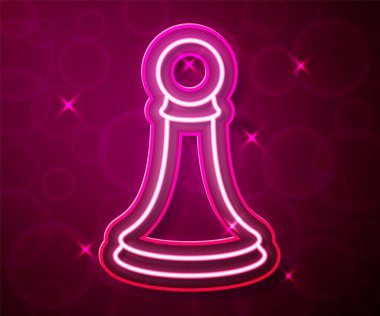 Parlayan neon hattı satranç ikonu kırmızı arkaplanda izole edildi. Vektör