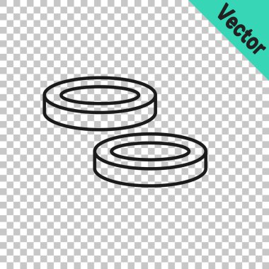 Siyah çizgi Checker oyun çipleri simgesi şeffaf arkaplanda izole edildi. Vektör