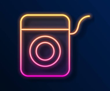 Parlayan neon çizgisi diş ipi simgesi siyah arkaplanda izole edildi. Vektör