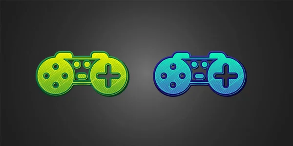 Green Blue Gamepad Icon Isolated Black Background Game Controller Vector — Stock Vector