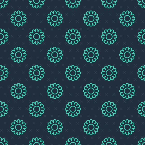 Groene Lijn Bloemenpictogram Geïsoleerd Naadloos Patroon Blauwe Achtergrond Zoet Natuurlijk — Stockvector