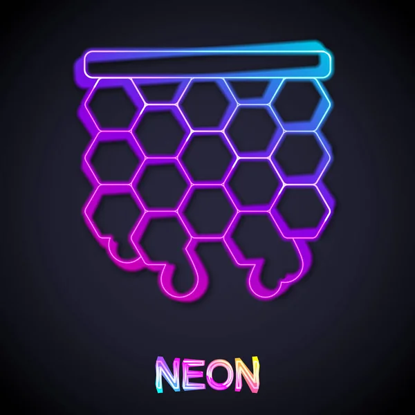 Glödande Neon Linje Honeycomb Ikon Isolerad Svart Bakgrund Honungsceller Symbol — Stock vektor