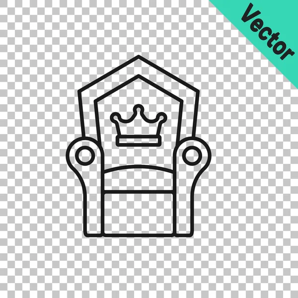 Icono Del Trono Medieval Línea Negra Aislado Sobre Fondo Transparente — Vector de stock