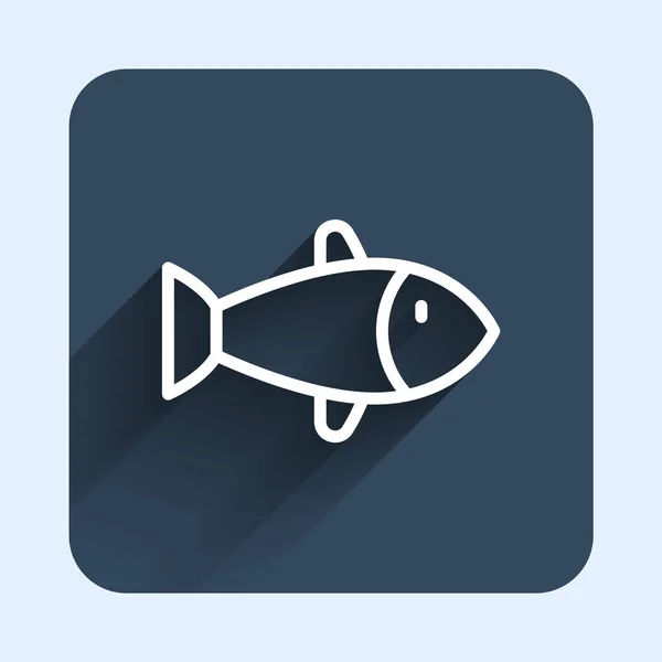 Weiße Linie Fisch Symbol Isoliert Mit Langem Schatten Hintergrund Blauer — Stockvektor