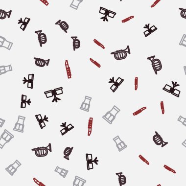 Bongo davulu, trompet, Afrika perküsyonu ve flütü pürüzsüz desen üzerine ayarla. Vektör