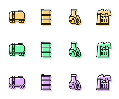 Petrol test tüpü, demiryolu sarnıcı, varil yağı ve gaz endüstrisi ikonu. Vektör