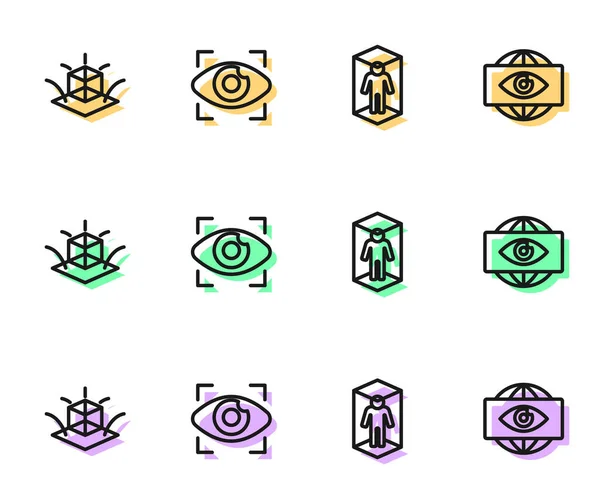 Set Line Modeling Big Brother Electronic Eye Icon Vector — Stock Vector