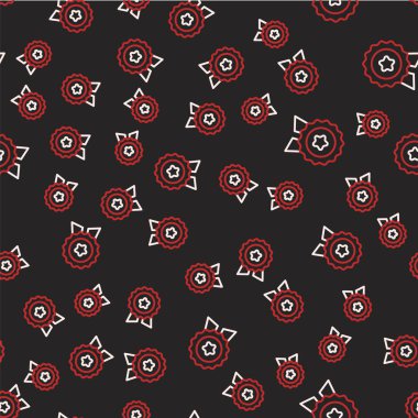 Yıldız simgesine sahip çizgi madalyası siyah arkaplanda izole edilmiş kusursuz desen. Kazanan sembol. Vektör