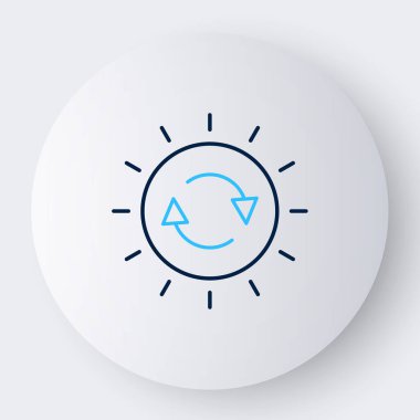 Beyaz arka planda izole edilmiş çizgi güneş enerjisi simgesi. Yıldırım sembollü güneş. Renkli taslak konsepti. Vektör