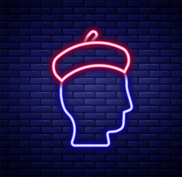 Leuchtende Neon Linie Französisch Mann Symbol Isoliert Auf Backsteinmauer Hintergrund — Stockvektor
