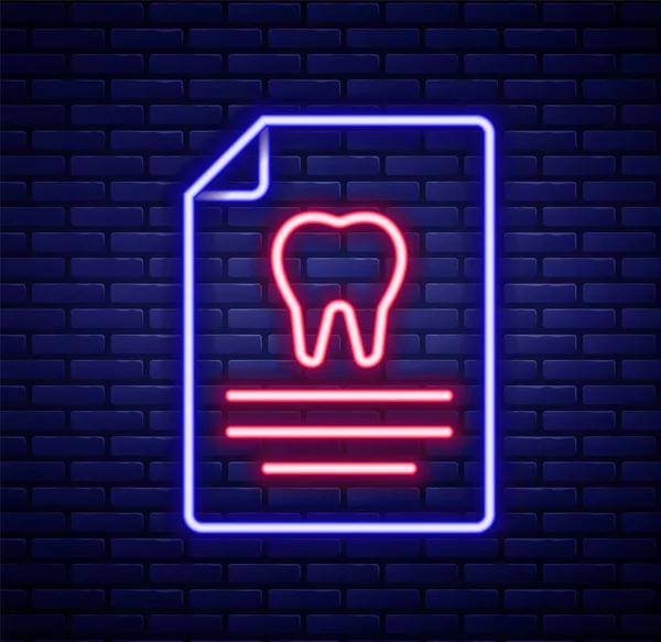 Leuchtende Neon Klemmbrett Mit Zahnarztkarte Oder Patientenakte Symbol Isoliert Auf — Stockvektor