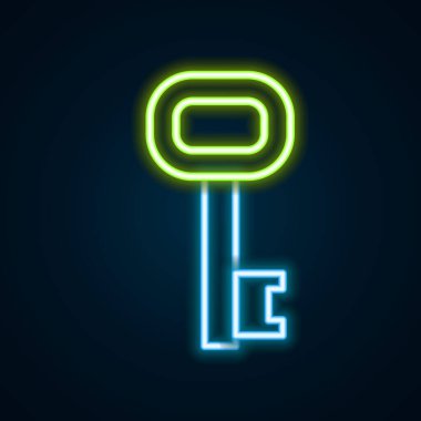 Parlayan neon hattı Eski anahtar simgesi siyah arkaplanda izole edildi. Renkli taslak konsepti. Vektör