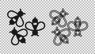 Siyah Arılar simgesi şeffaf arkaplanda izole edildi. Tatlı doğal yemek. Bal arısı ya da kanat sembollü apis. Uçan böcek. Vektör