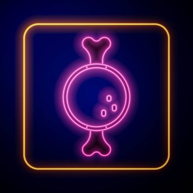 Parlayan neon tavuk bacak ikonu siyah arkaplanda izole edildi. Tavuk budu. Vektör