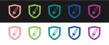 Oyun simgesi için Kılıcı siyah ve beyaz arkaplanda izole et. Vektör