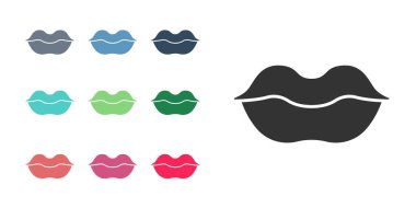 Beyaz arka planda izole edilmiş siyah gülümseyen dudak simgesi. Gülümse. Simgeleri renklendirin. Vektör