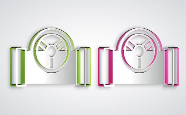 Kağıt kesiği yağ borusu ve gri arka planda kapakçık simgesi var. Kağıt sanatı tarzı. Vektör