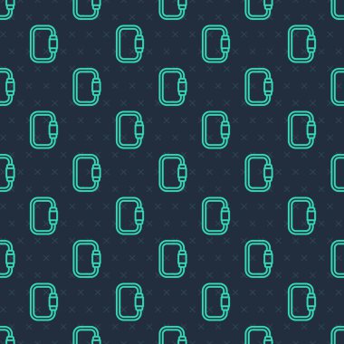 Yeşil çizgi karabina simgesi mavi arkaplanda izole edilmiş kusursuz desen. Olağanüstü bir spor. Spor malzemeleri. Vektör