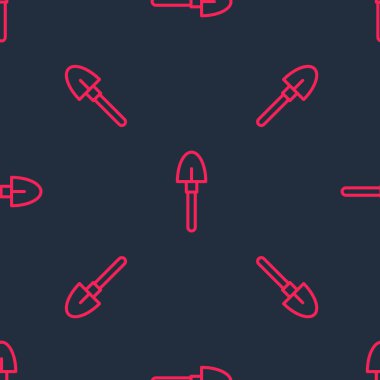 Kırmızı çizgi küreği simgesi siyah arkaplanda izole edilmiş. Bahçe aletleri. Bahçecilik, tarım, çiftçilik aleti. Vektör