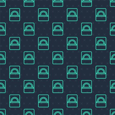 Yeşil çizgi elmas nişan yüzüğü mavi arka planda izole edilmiş bir kutu simgesinde. Vektör