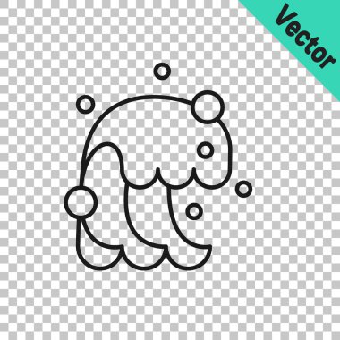 Şeffaf arkaplanda siyah çizgi tsunami simgesi izole edildi. Sel felaketi. Deniz kenarında fırtınalı bir hava, okyanus veya deniz dalgası veya tsunami. Vektör