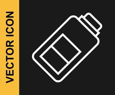 Beyaz çizgi Batarya şarj seviyesi göstergesi simgesi siyah arkaplanda izole edildi. Vektör