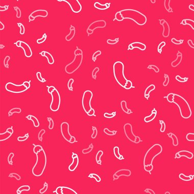 Beyaz çizgi patlıcan simgesi kırmızı arkaplanda izole edilmiş. Vektör