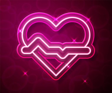 Parlayan neon çizgisi kalp atış hızı simgesi kırmızı arkaplanda izole edildi. Kalp atışı işareti. Kalp atışı ikonu. Kardiyogram simgesi. Vektör