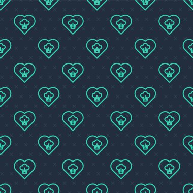 Yeşil çizgi aşçı şapkası ikonu mavi arka planda kusursuz desen izole etti. Aşçılık sembolü. Aşçı şapkası. Vektör