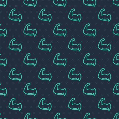 Yeşil çizgi vücut geliştiricisi, mavi arka planda izole edilmiş ikon kaslarını gösteriyor. Formda kalmak, güçlü sağlık hobisi kavramı. Vektör