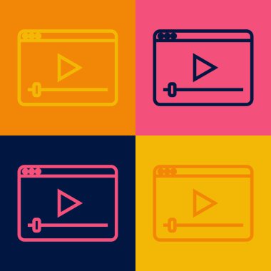 Pop Art Line Online video oynatma simgesi renk arkaplanında izole edildi. Oyun işaretli film şeridi. Vektör
