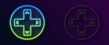 Siyah arkaplanda izole edilmiş oyun konsolu simgesi için parlayan neon çizgi oyun denetleyici veya joystick. Vektör