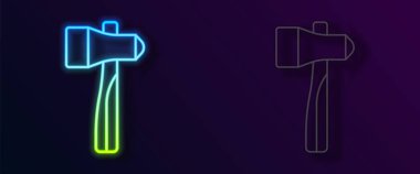 Parlayan neon hattı Çekiç simgesi siyah arkaplanda izole edildi. Tamir için bir araç. Vektör