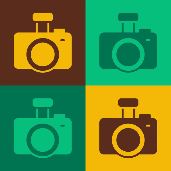 流行艺术摄影相机图标孤立的色彩背景 脚踏相机 数字摄影 — 图库矢量图片