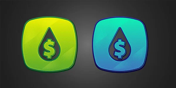 Grön Och Blå Olja Droppe Med Dollar Symbol Ikon Isolerad — Stock vektor