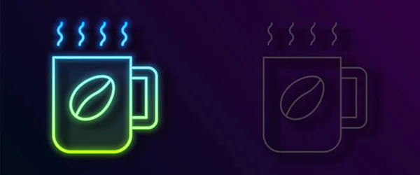 Gloeiende Neon Lijn Koffie Cup Pictogram Geïsoleerd Zwarte Achtergrond Theekopje — Stockvector