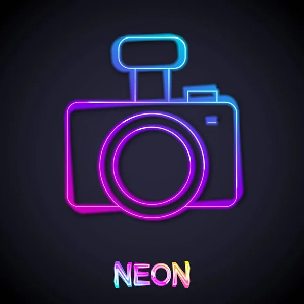 Glowing Neon Line Photo Camera Icon Isolated Black Background Foto — Stock Vector