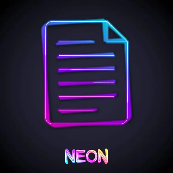 Zářící Neonový Řádek Ikona Dokumentu Izolovaná Černém Pozadí Ikona Seznamu — Stockový vektor