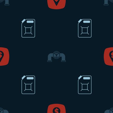 Petrol damlasını dolar sembolü, boru vanası ve benzin deposu ile kusursuz bir şekilde ayarlayın. Vektör