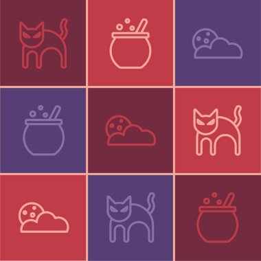 Kara Kedi, Ay ve yıldızlar ve cadılar bayramı cadı ikonu. Vektör