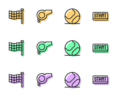 Bitiş çizgisinde beysbol topu, Checkered bayrağı, Whistle ve Ribbon. Vektör