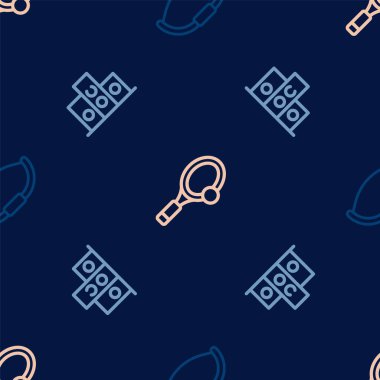 Çizgi Ortaçağ yayı, spor şampiyonu podyumu ödülü ve topun pürüzsüz desenli tenis raketi. Vektör