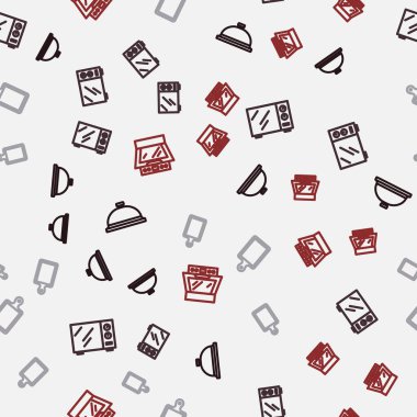 Hattı yemek tepsisi, mikrodalga fırın, kesme tahtası ve fırınla kaplayın. Vektör