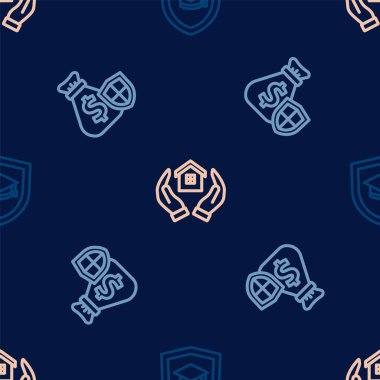 Mezuniyet şapkasını kalkanla, para çantasını ve House 'u kusursuz bir şekilde ayarlayın. Vektör